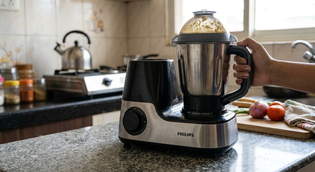 Correctly locked mixer grinder jar before switching on the appliance